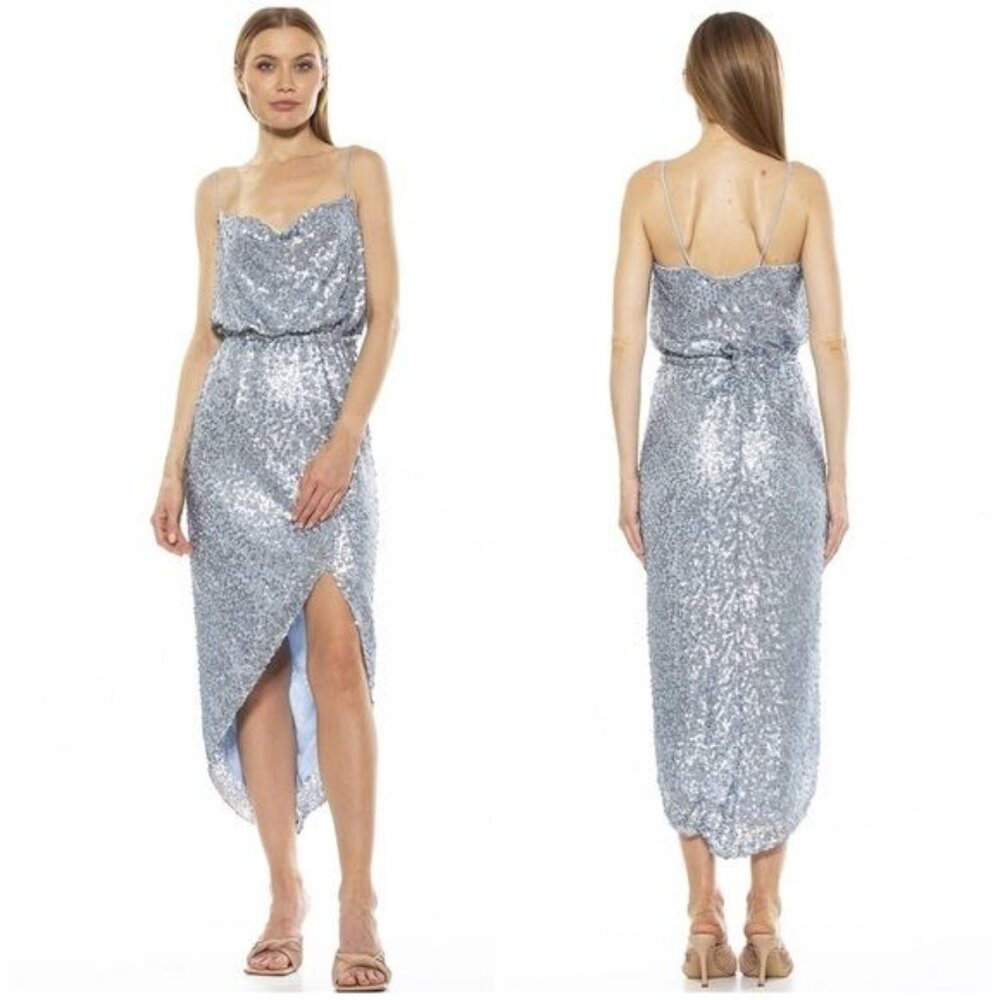 New ALEXIA ADMOR Hailey Sequin High-Low Dress in Halogen blue Size 6‎